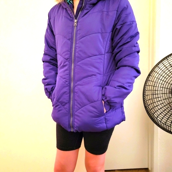 Girls Purple Coat w/Faux Fur Trim hood sz L (14/16) - Picture 4 of 7